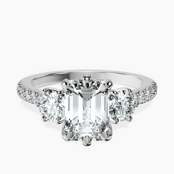 14ct White Gold Tiara Three stone Lab Diamond Ring front image