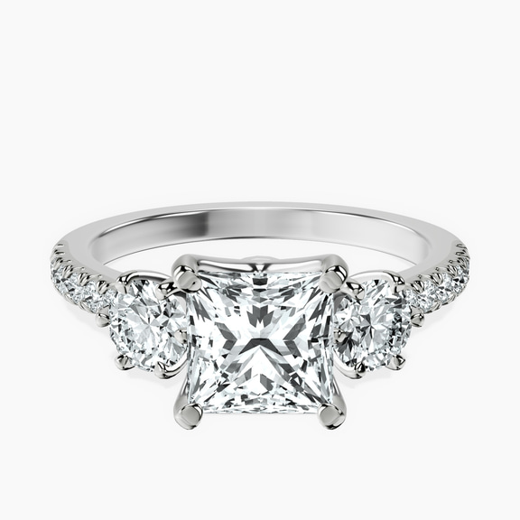 14ct White Gold Tiara Three stone Lab Diamond Ring front image