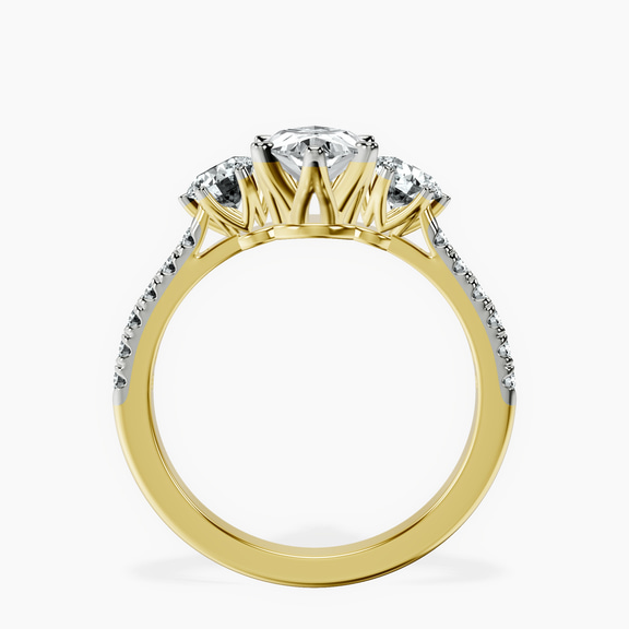 14kt Yellow Gold Tiara Three stone Lab Diamond Ring side right image one