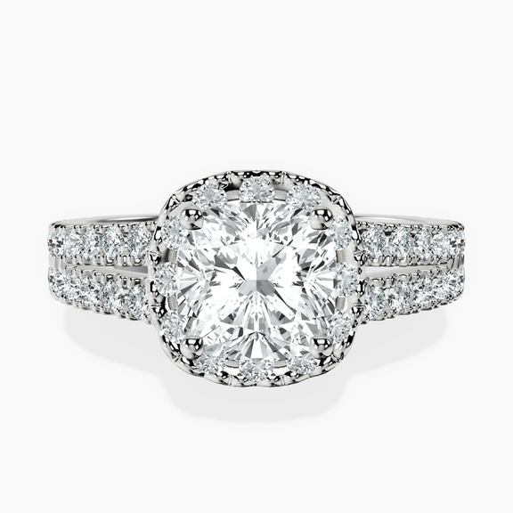 10kt White Gold Luna Split Shank Halo Lab Diamond Ring front image
