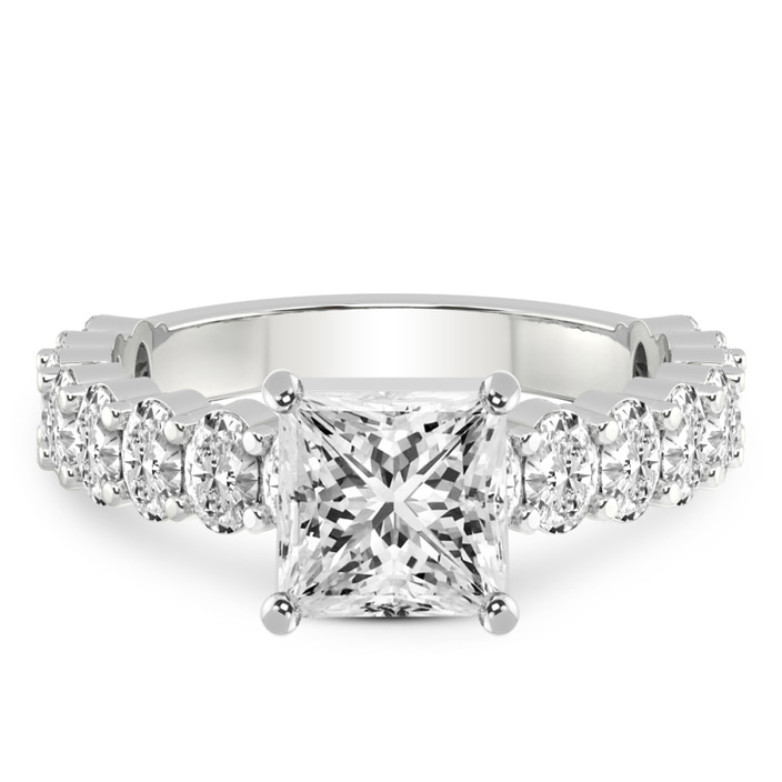 5.76 Ct Princess Cut Lillian Side Oval Lab Diamond Eternity Ring in 18kt White Gold front image