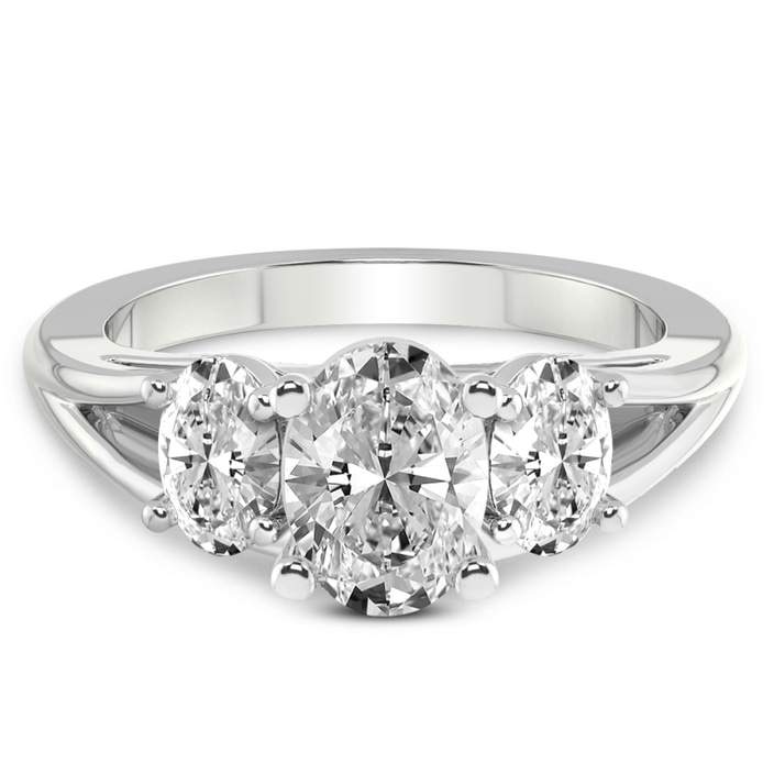 2.48 Ct Oval Cut Bethany Three Stone Side Oval Lab Diamond Ring in Platinum front image