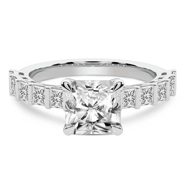 2.59 Ct RADIANT Cut Keziah Side Stone Princess Lab Diamond Ring in 14kt White Gold front image