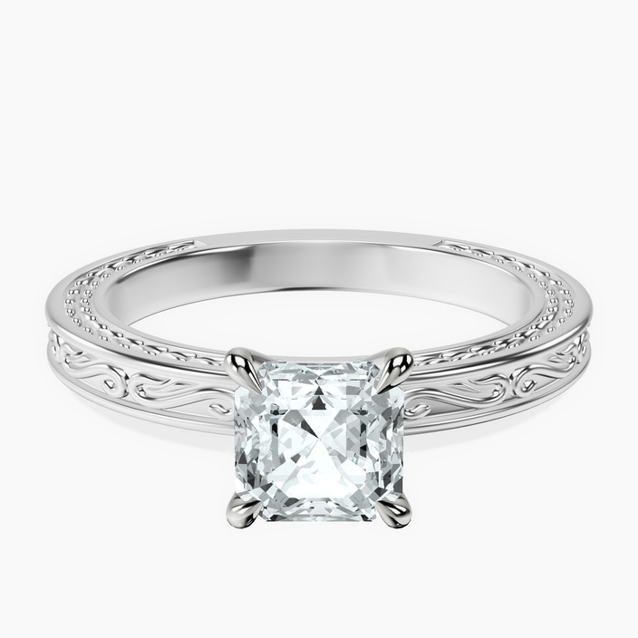 14kt White Gold Ivory Vintage Solitaire Lab Diamond Ring front image
