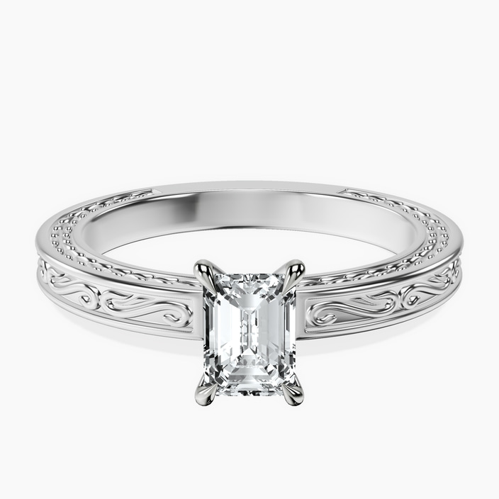 18kt White Gold Ivory Vintage Solitaire Lab Diamond Ring front image