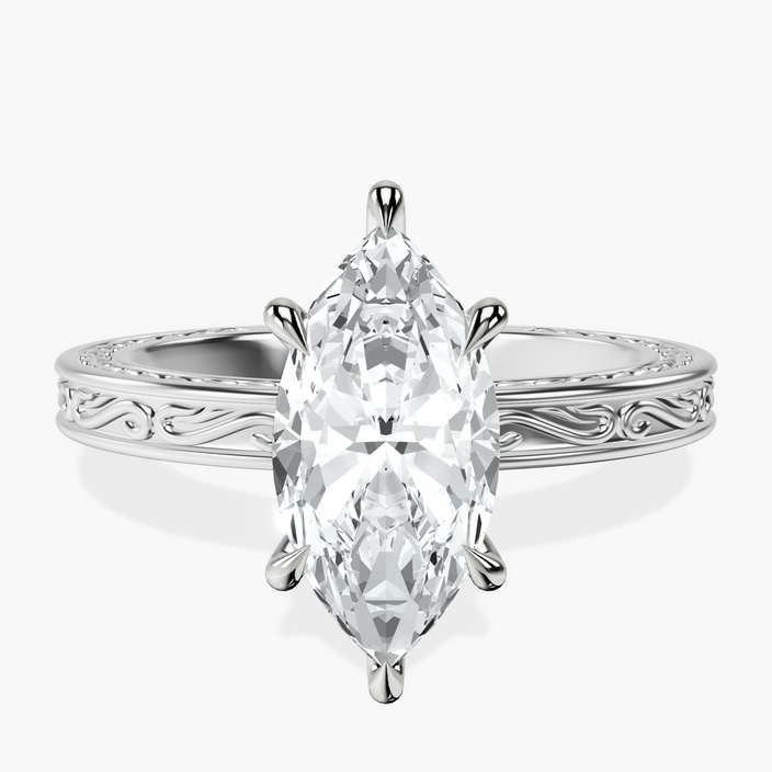 9ct White Gold Ivory Vintage Solitaire Lab Diamond Ring front image