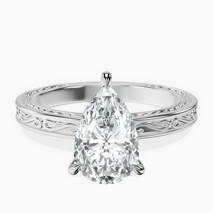 14ct White Gold Ivory Vintage Solitaire Lab Diamond Ring front image