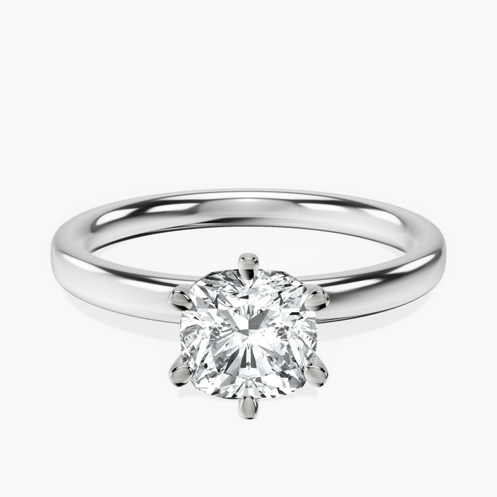 18kt White Gold Six Prong Solitaire 2mm Lab Diamond Ring front image