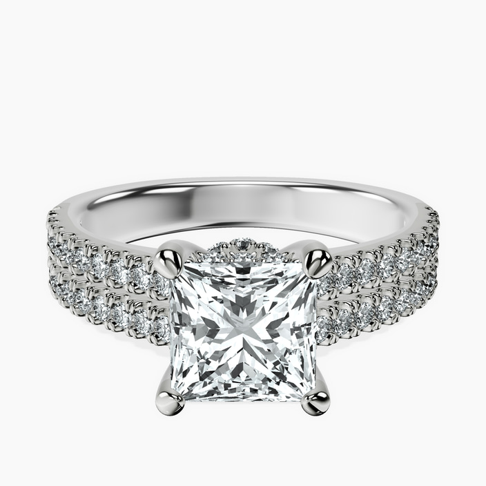 9ct White Gold Tosca Secret Halo Double Band Lab Diamond Ring front image