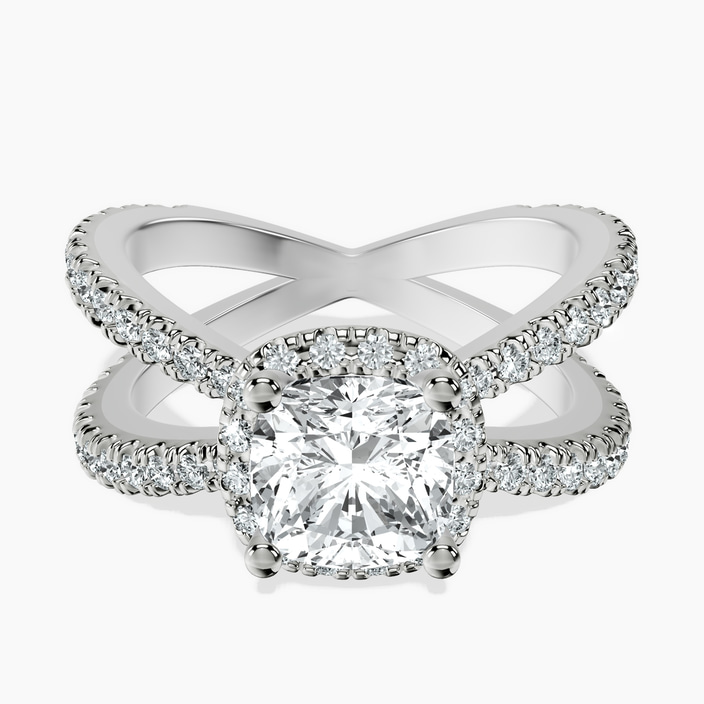 9ct White Gold Electra Criss Cross Halo Lab Diamond Ring front image