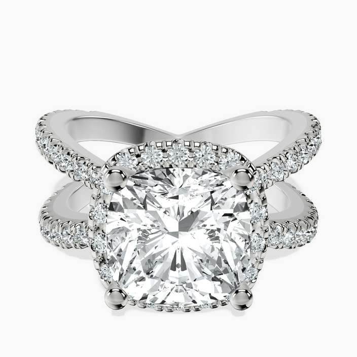 10kt White Gold Electra Criss Cross Halo Lab Diamond Ring front image