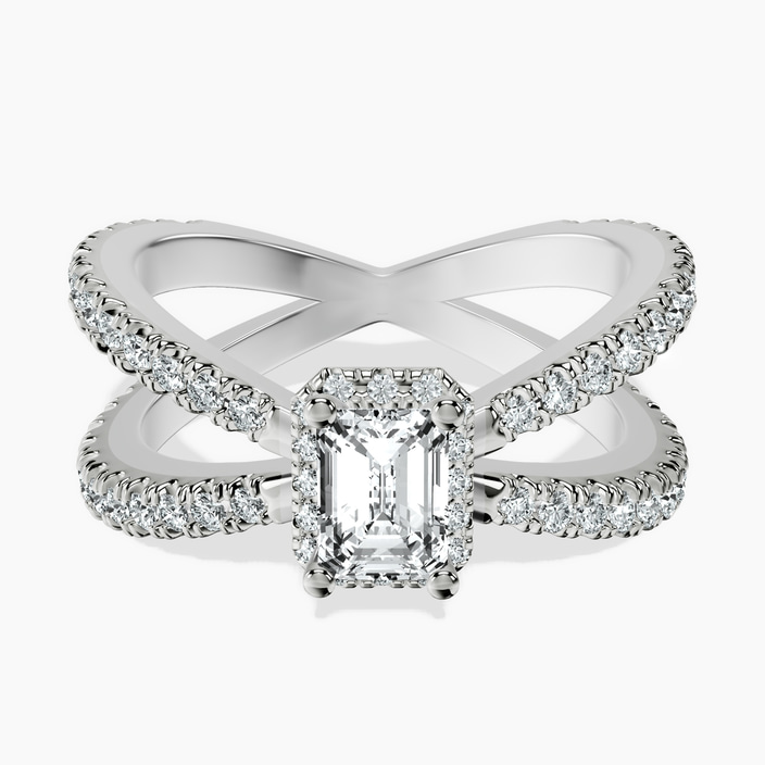10kt White Gold Electra Criss Cross Halo Lab Diamond Ring front image