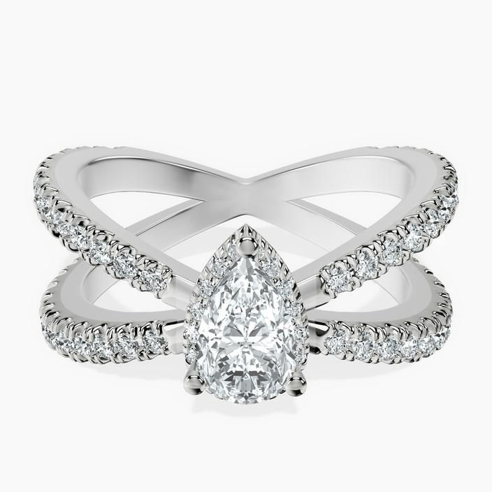 10kt White Gold Electra Criss Cross Halo Lab Diamond Ring front image
