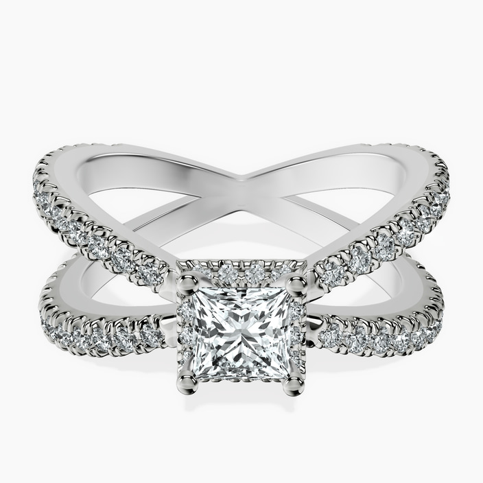 14kt White Gold Electra Criss Cross Halo Lab Diamond Ring front image