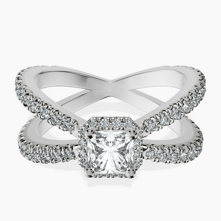10kt White Gold Electra Criss Cross Halo Lab Diamond Ring front image
