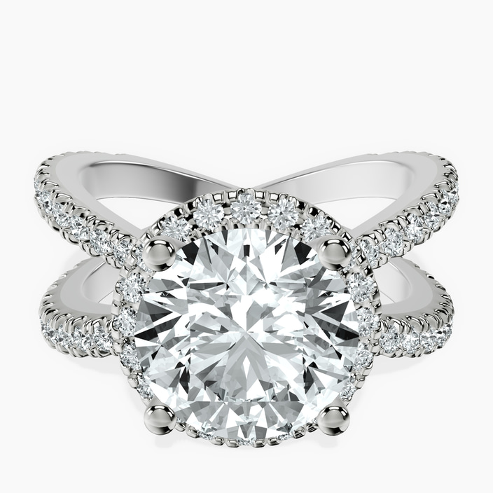 10kt White Gold Electra Criss Cross Halo Lab Diamond Ring front image