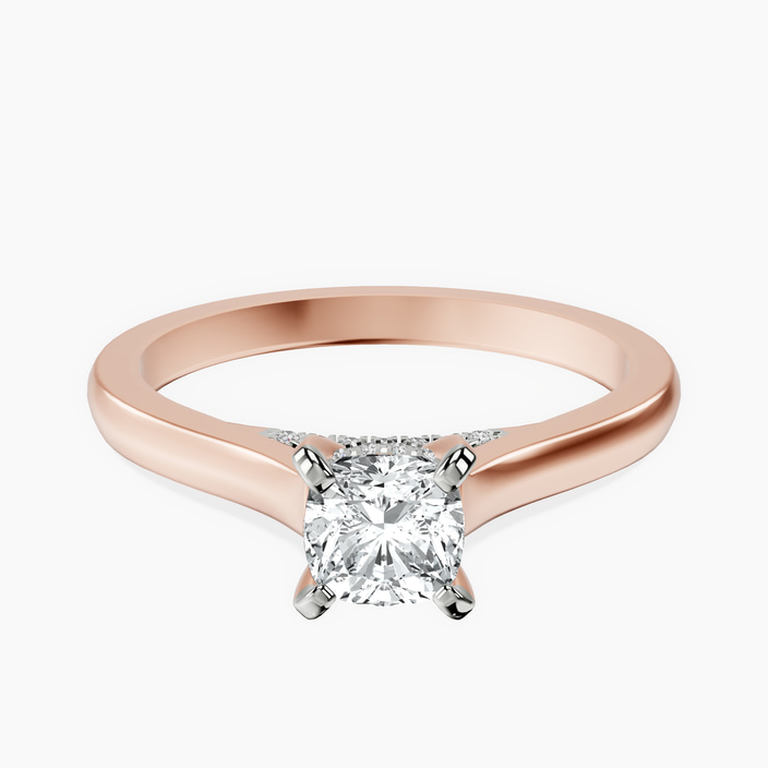 14kt Rose Gold Elsa Hidden Accents Solitaire Lab Diamond Ring front image