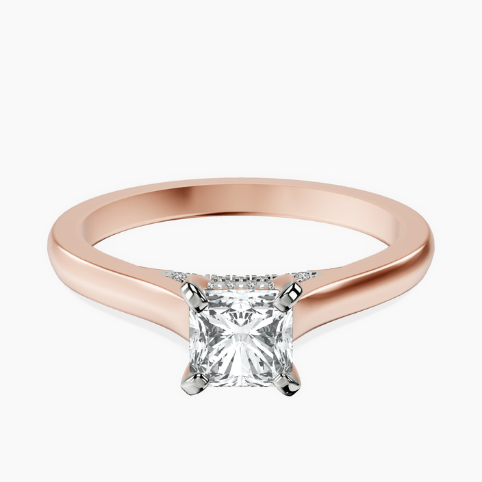 18kt Rose Gold Elsa Hidden Accents Solitaire Lab Diamond Ring front image