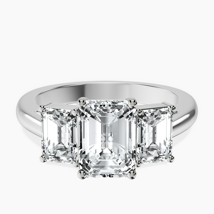 9ct White Gold Lauren Three stone Side Emerald Lab Diamond Ring front image