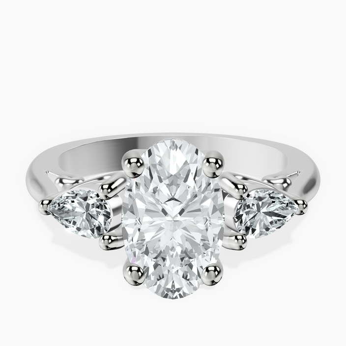 14kt White Gold Leona Three stone Side Pear Lab Diamond Ring front image