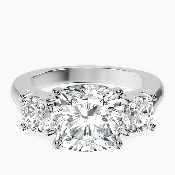 Platinum Kinsley Three Stone Side Cushion Lab Diamond Ring front image