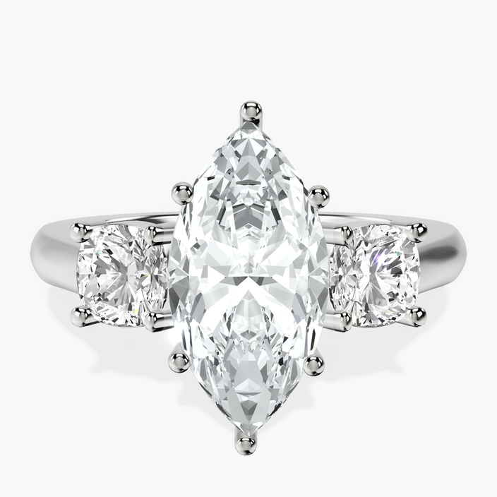 10kt White Gold Kinsley Three Stone Side Cushion Lab Diamond Ring front image