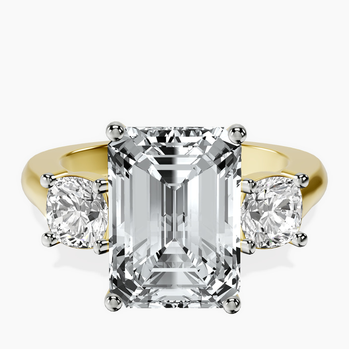 10kt Yellow Gold Kinsley Three Stone Side Cushion Lab Diamond Ring front image