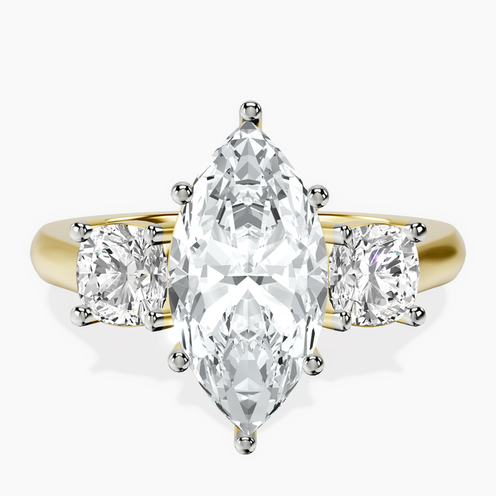 10kt Yellow Gold Kinsley Three Stone Side Cushion Lab Diamond Ring front image
