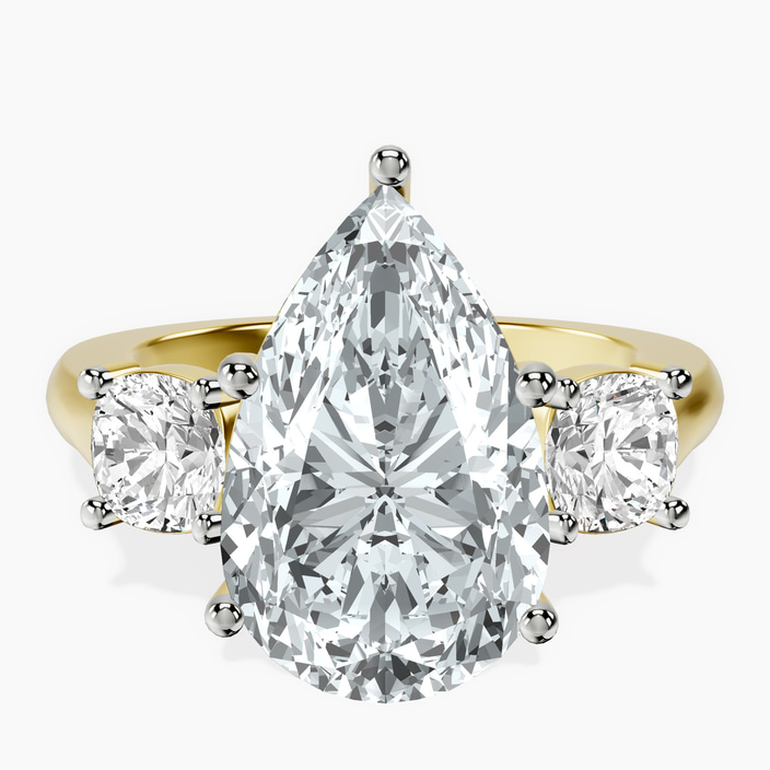 14kt Yellow Gold Kinsley Three Stone Side Cushion Lab Diamond Ring front image