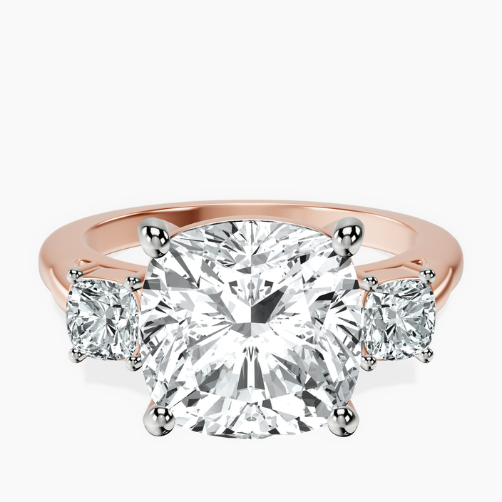 18kt Rose Gold Emery Three Stone Side Cushion Lab Diamond Ring front image