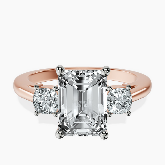 10kt Rose Gold Emery Three Stone Side Cushion Lab Diamond Ring front image