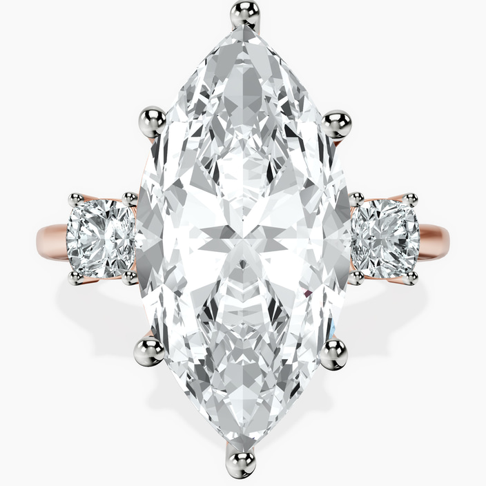 14kt Rose Gold Emery Three Stone Side Cushion Lab Diamond Ring front image
