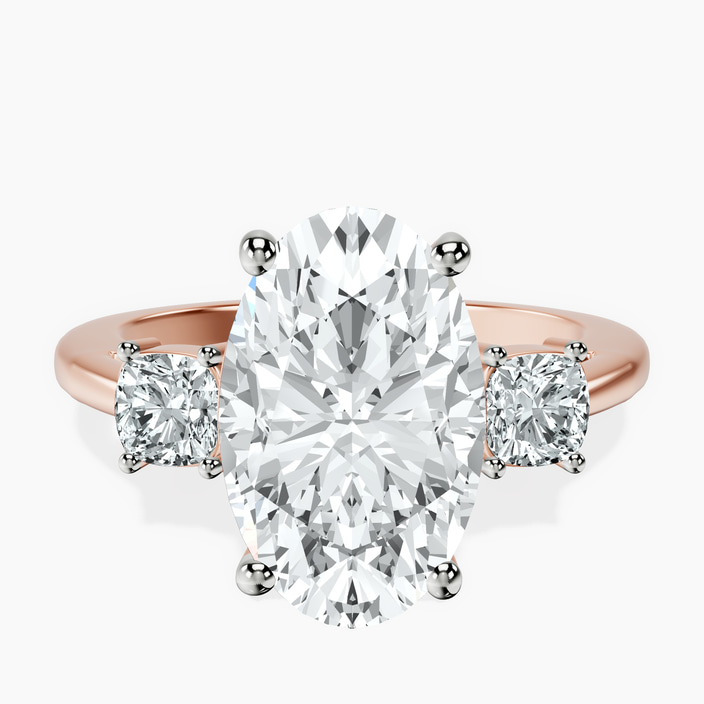 14kt Rose Gold Emery Three Stone Side Cushion Lab Diamond Ring front image