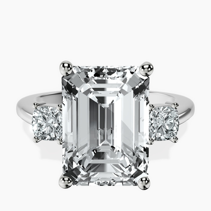 10kt White Gold Emery Three Stone Side Cushion Lab Diamond Ring front image
