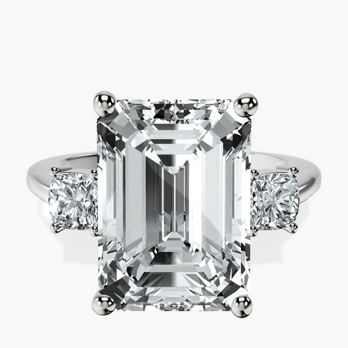 10kt White Gold Emery Three Stone Side Cushion Lab Diamond Ring front image