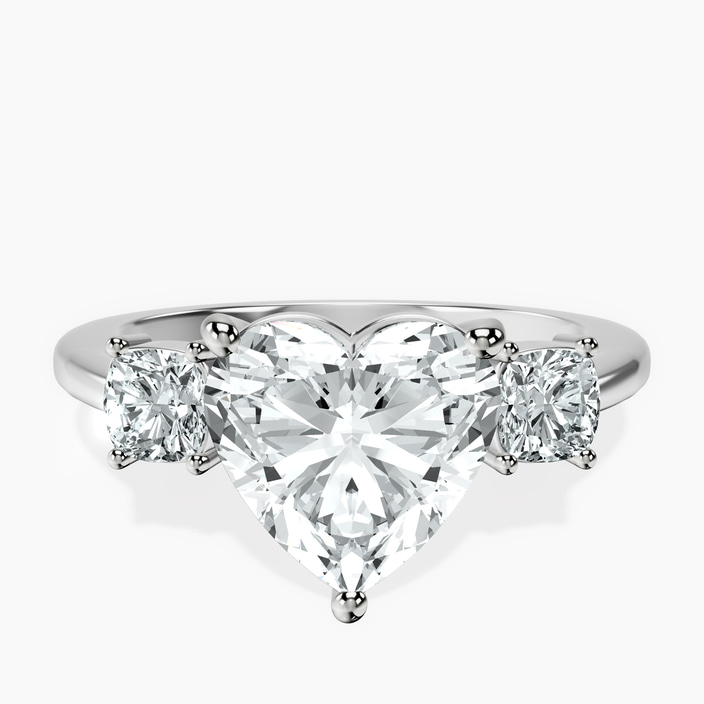 Platinum Emery Three Stone Side Cushion Lab Diamond Ring front image