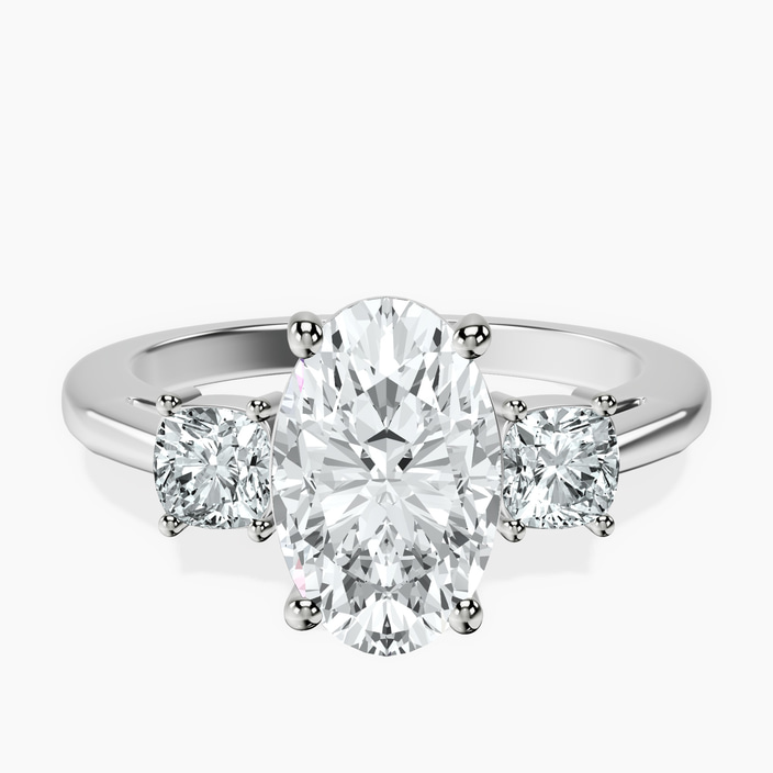 9ct White Gold Emery Three Stone Side Cushion Lab Diamond Ring front image