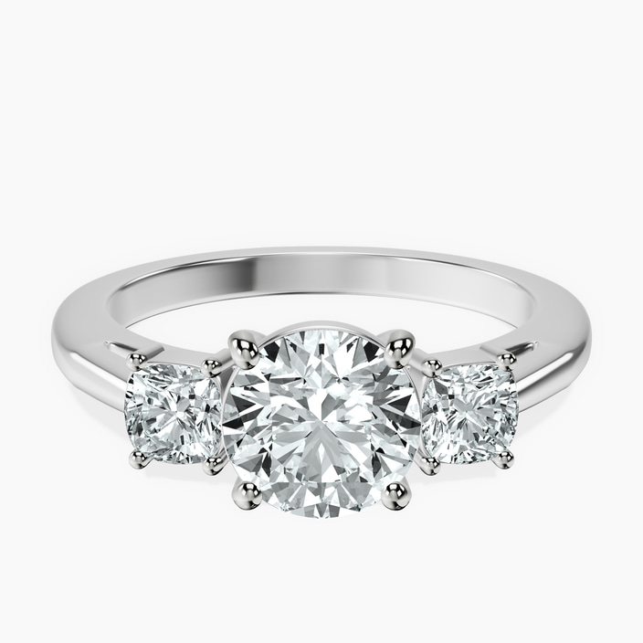 10kt White Gold Emery Three Stone Side Cushion Lab Diamond Ring front image