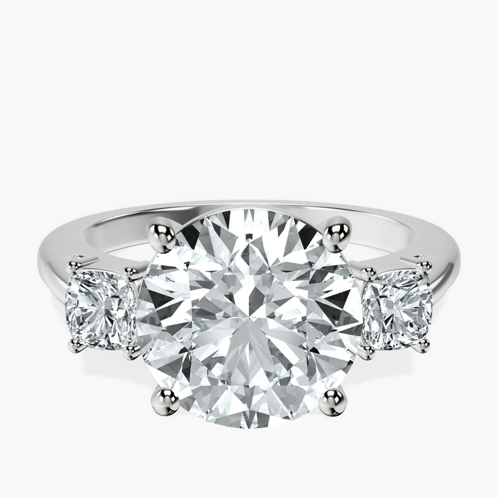 10kt White Gold Emery Three Stone Side Cushion Lab Diamond Ring front image