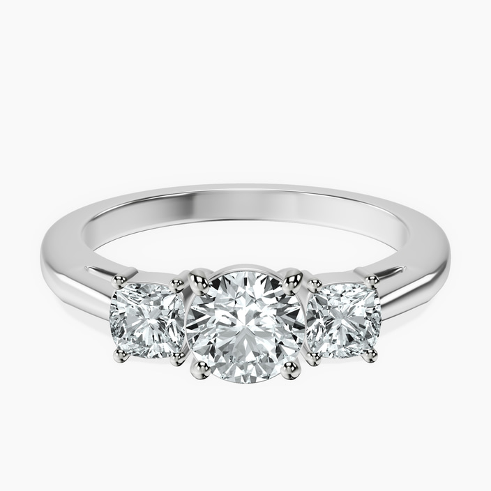 10kt White Gold Emery Three Stone Side Cushion Lab Diamond Ring front image