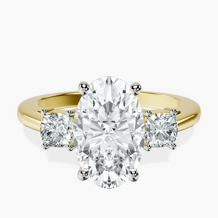10kt Yellow Gold Emery Three Stone Side Cushion Lab Diamond Ring front image