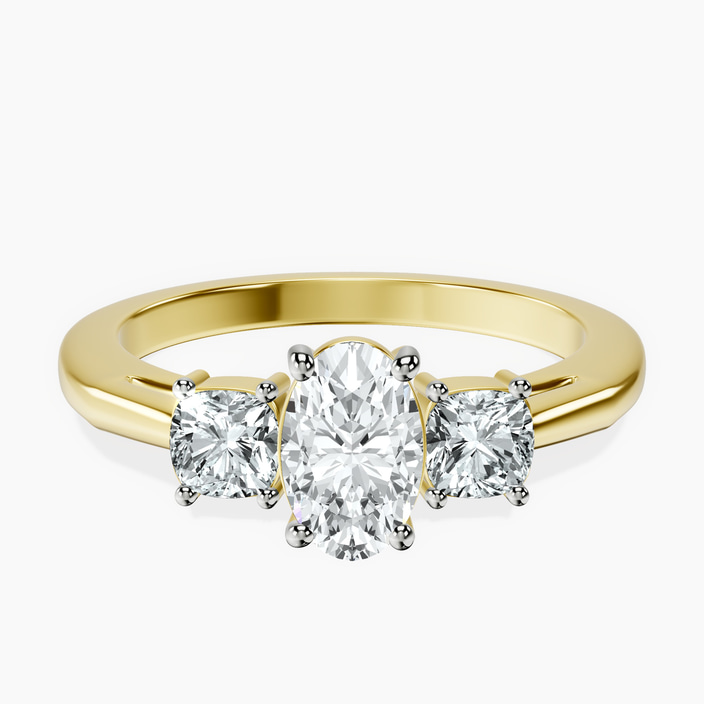 14kt Yellow Gold Emery Three Stone Side Cushion Lab Diamond Ring front image
