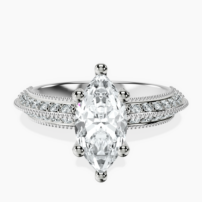 Platinum Dua Side Stone Knife Edge Lab Diamond Ring front image