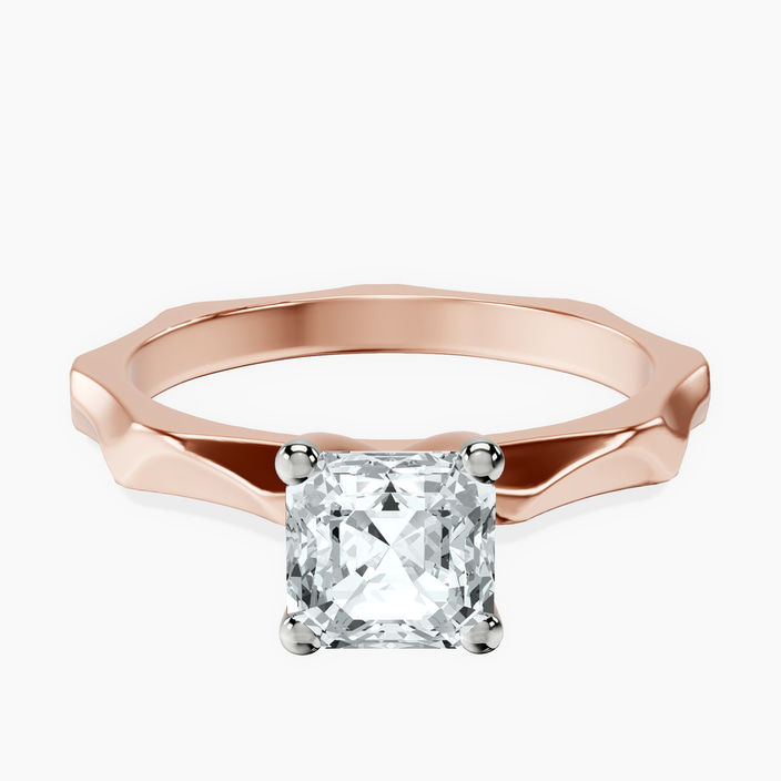 10kt Rose Gold Magnolia Texture Solitaire Lab Diamond Ring front image