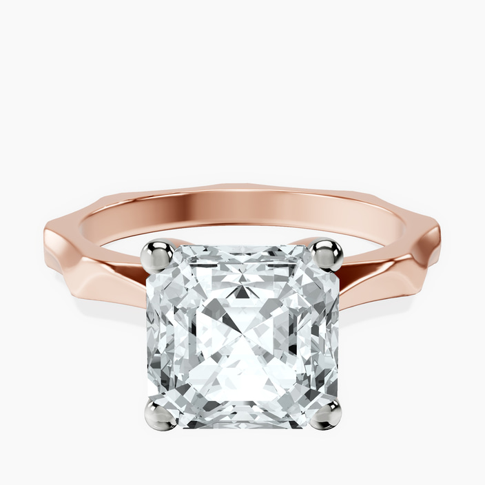10kt Rose Gold Magnolia Texture Solitaire Lab Diamond Ring front image