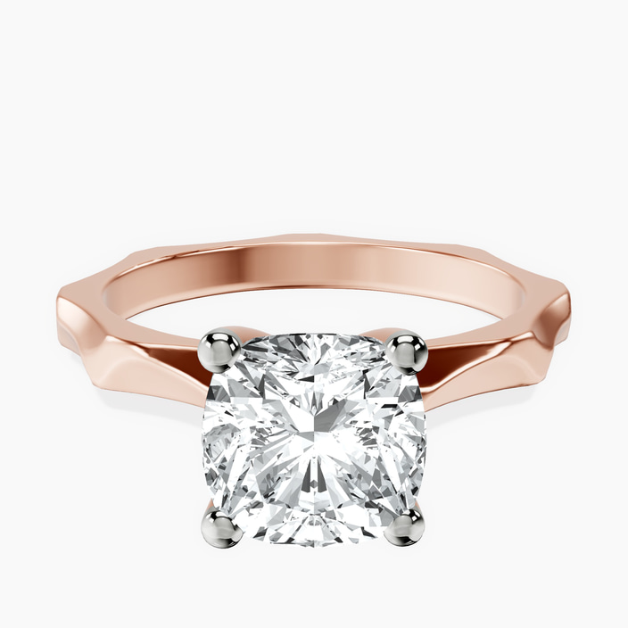 10kt Rose Gold Magnolia Texture Solitaire Lab Diamond Ring front image