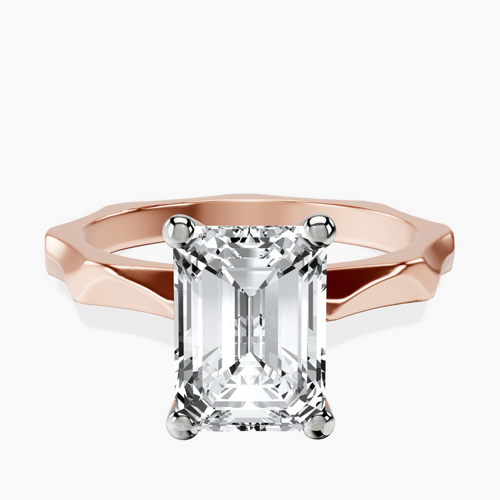 14kt Rose Gold Magnolia Texture Solitaire Lab Diamond Ring front image