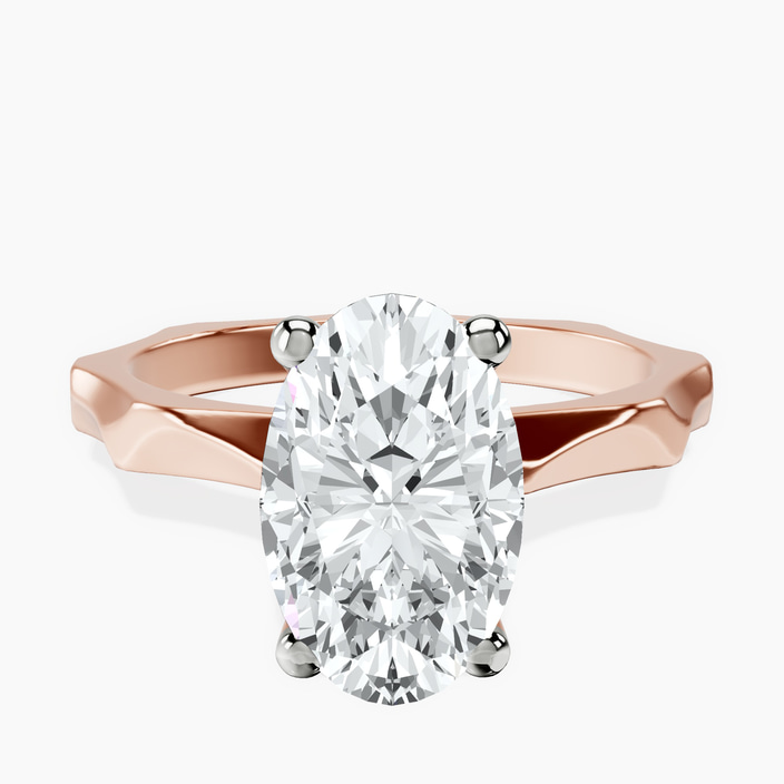 10kt Rose Gold Magnolia Texture Solitaire Lab Diamond Ring front image