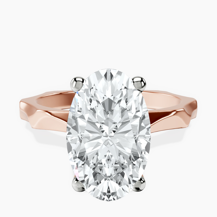 14kt Rose Gold Magnolia Texture Solitaire Lab Diamond Ring front image
