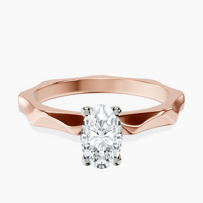 10kt Rose Gold Magnolia Texture Solitaire Lab Diamond Ring front image